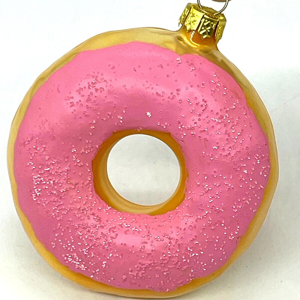 Pink Frosting Sugar Sprinkles Donut Hand Blown‎ Glass 4" Christmas Ornament - Picture 5 of 8